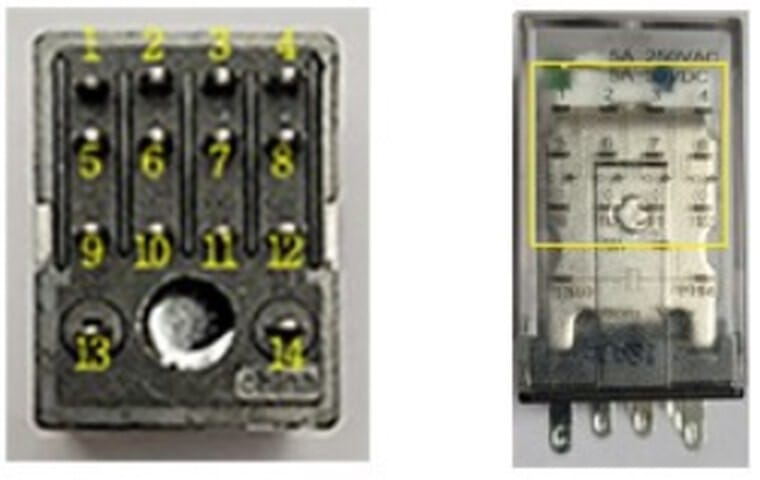PLC 배선 — 출력 중계용 릴레이와 소켓