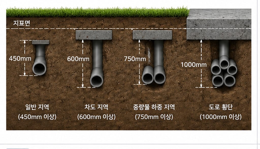 전선관 매설 깊이 기준 — 지역별 최소 깊이