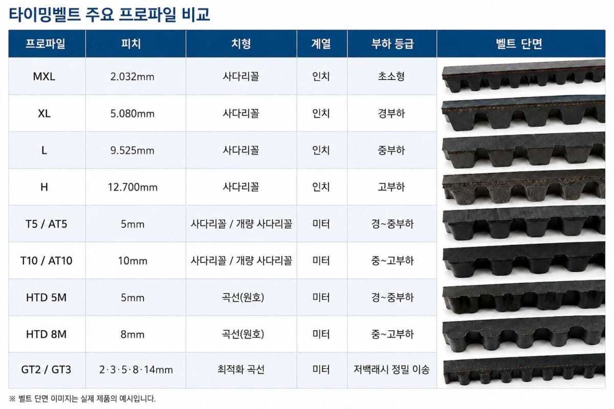 타이밍벨트 주요 프로파일 비교
